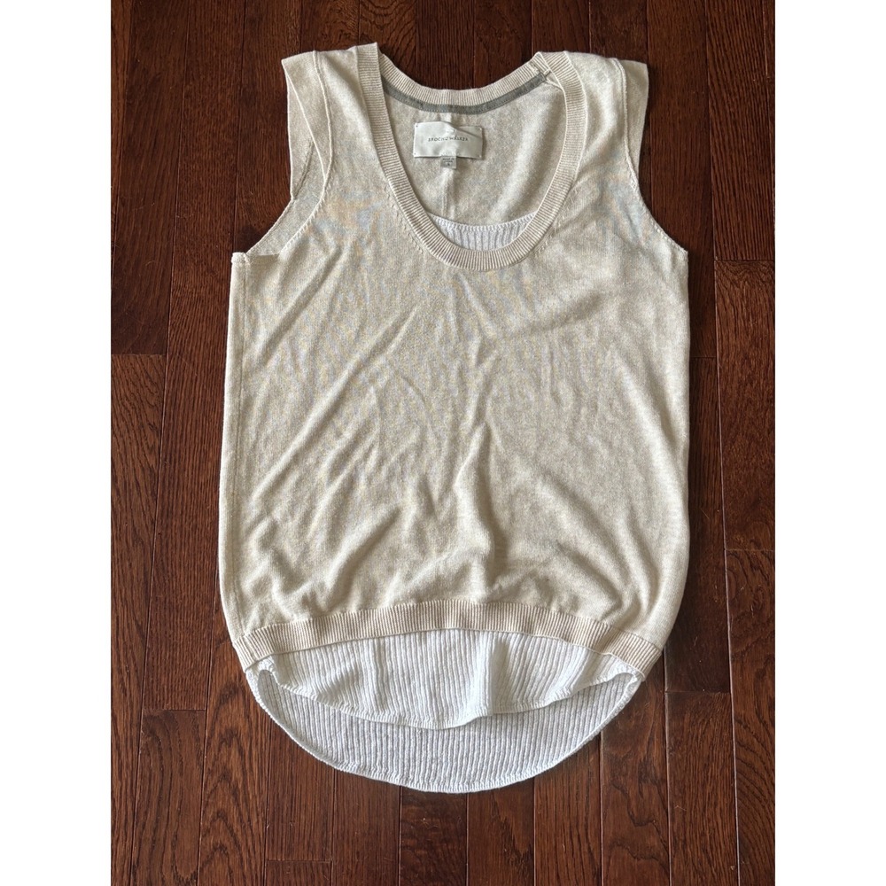 Brochu Walker Linen Blend Layered Knit Tank Top Cream White Small FLX3201